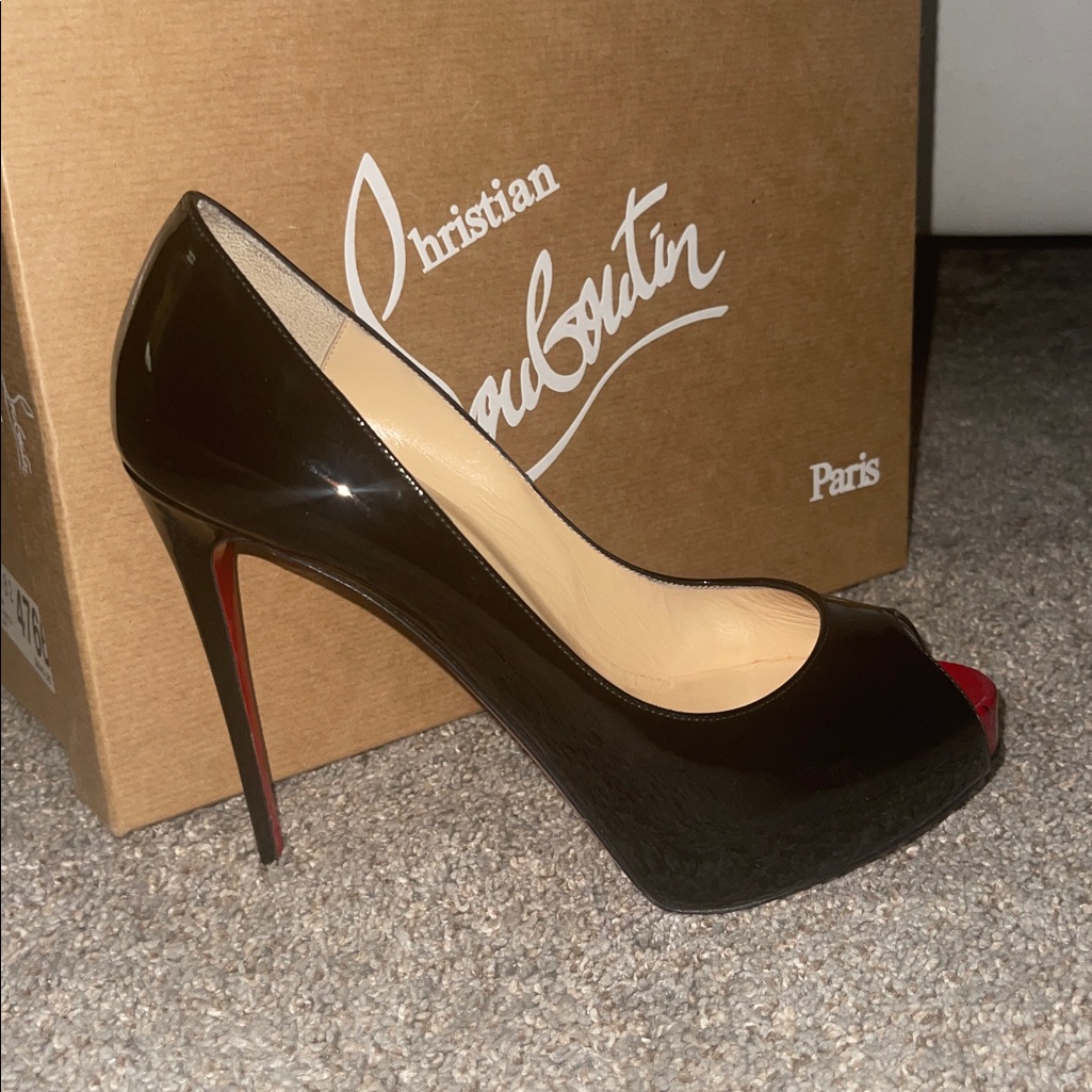 Christian Louboutin Glossy Black Peep Toe Pumps